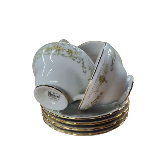 Vintage Porcelain  Norleans Rose Crest Teacup Set Of 4 Floral Pattern Gold Trim - Picture 8 of 8